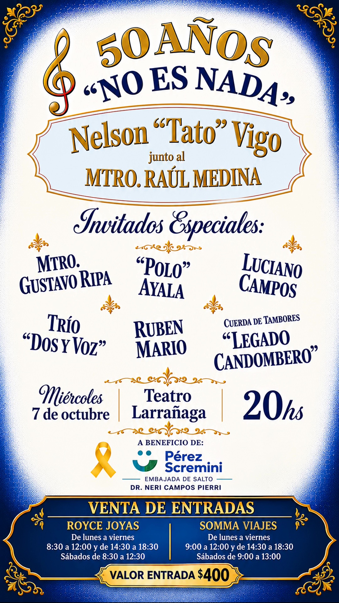 Nos comunicamos con el Cr. Álvaro Llama (Fundación Perez Scremini, que en Salto es: Dr. Nery Campos Pierri dando detalles del evento «50 años no es nada»