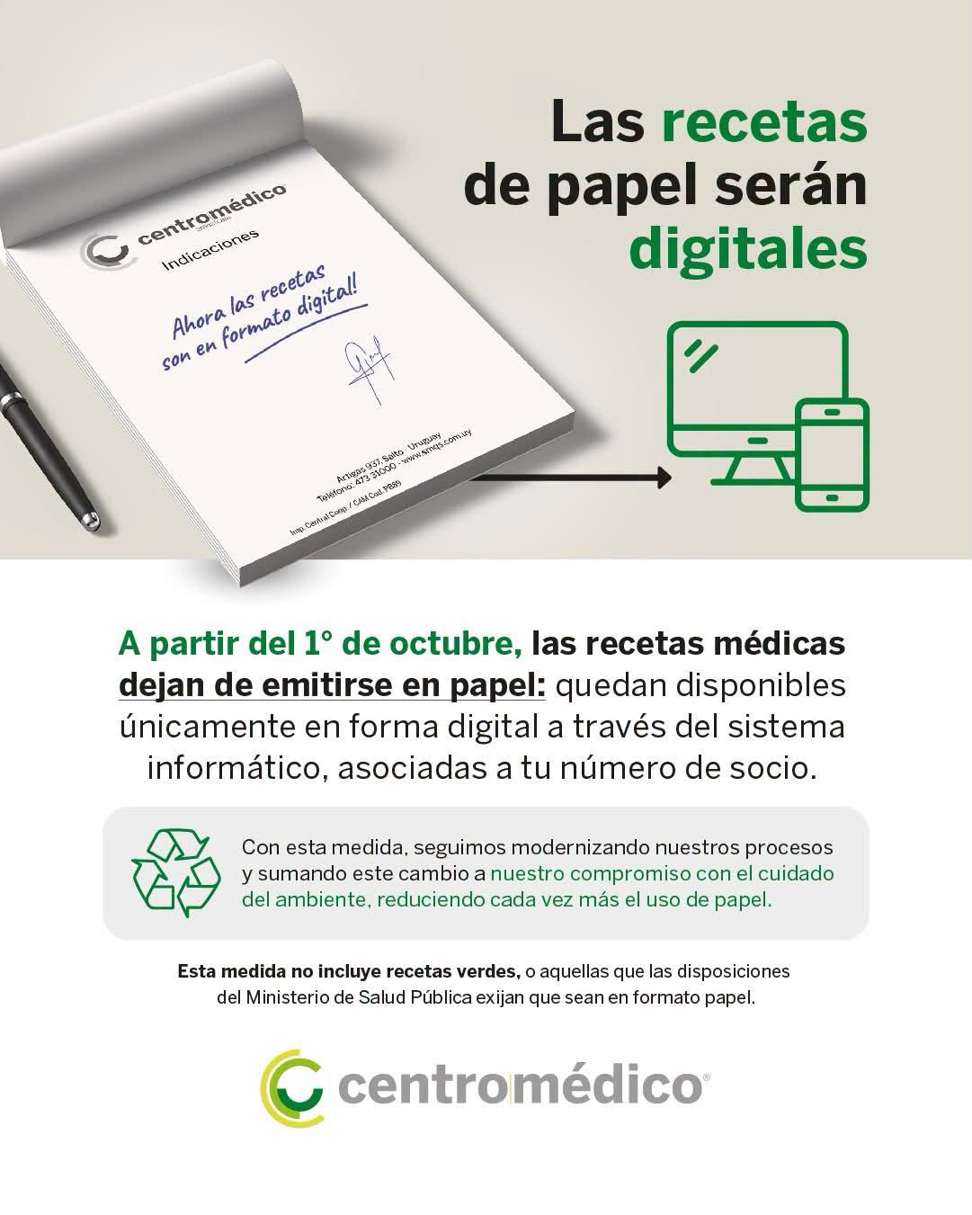 El Centro Médico de Salto informa a sus usuarios que desde el 1ero de octubre las