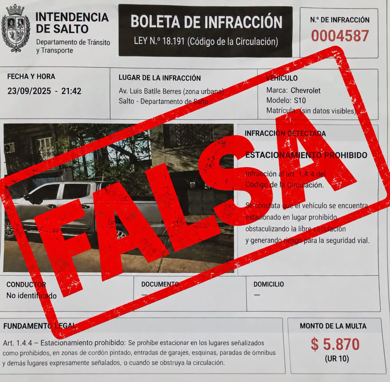 Gobierno de Salto advierte por boletas falsas de multas de tránsito